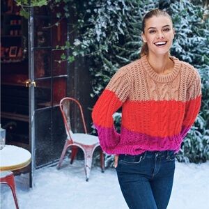 Vero Moda Becca Color-Block Chunky Cable Sweater M
